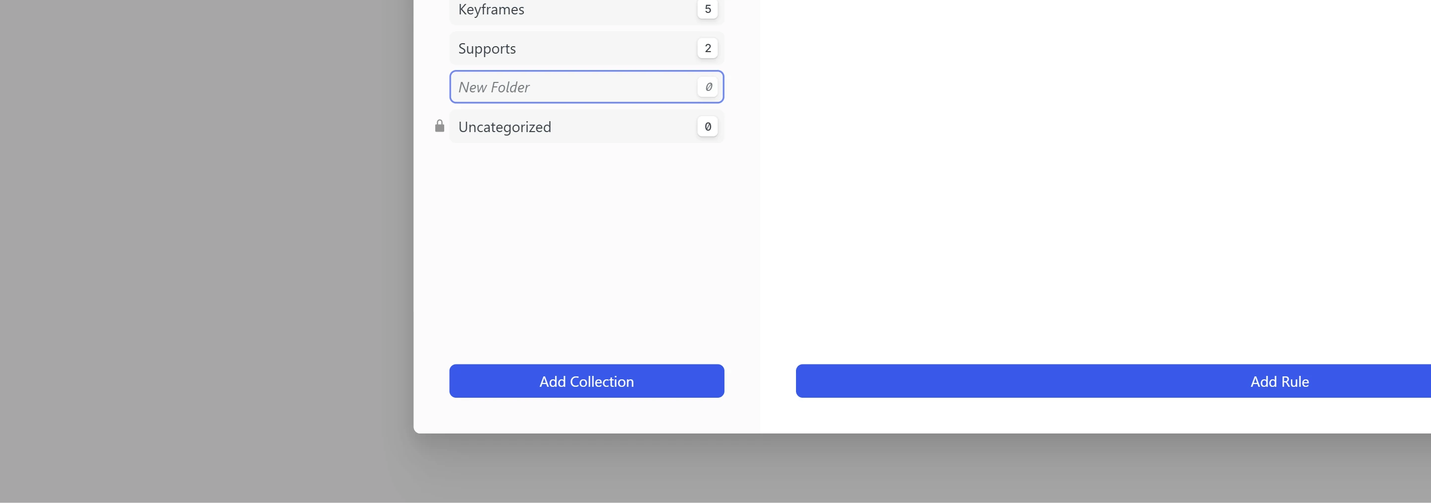 Add Collection with name input at the bottom of the sidebar