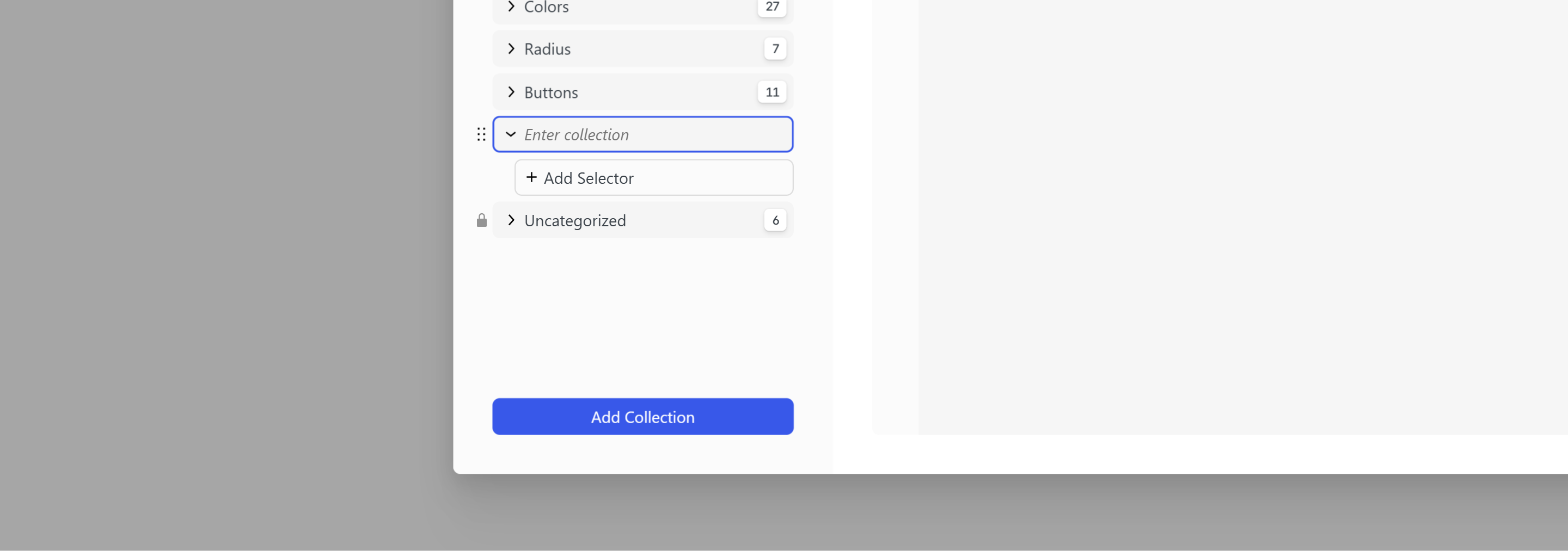 Add Collection with name input at the bottom of the sidebar