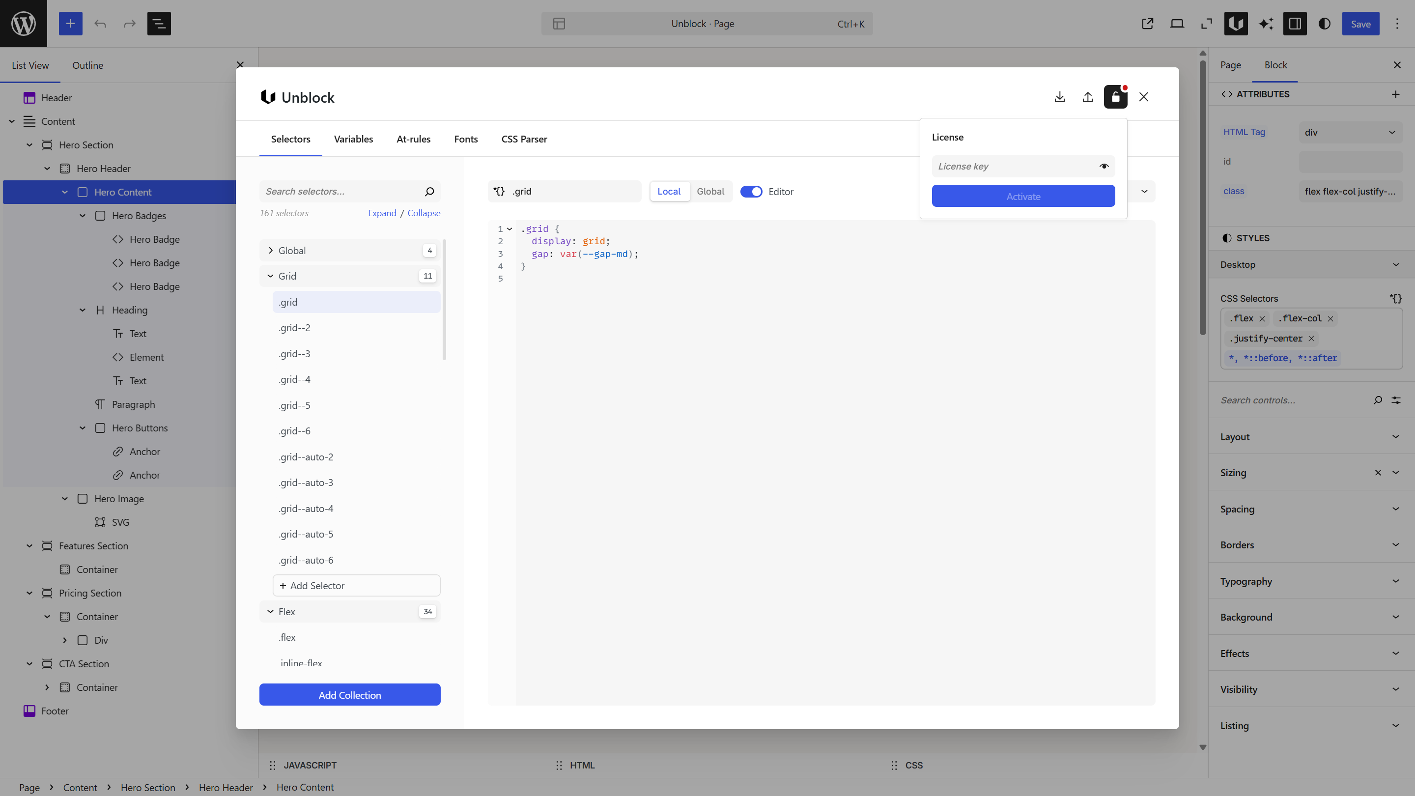 License key activation popup in the Unblock modal
