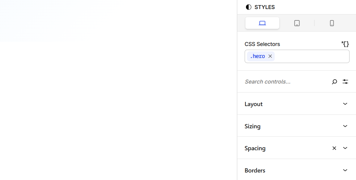 Styles panel showing a CSS selector assigned to the Section block