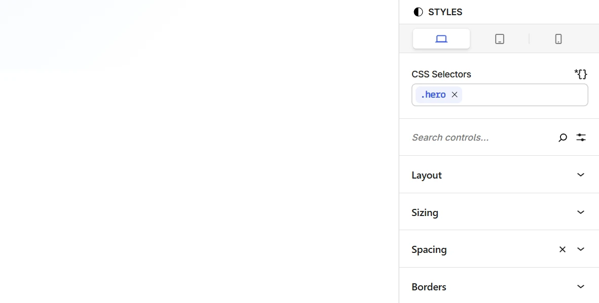 Styles panel showing a CSS selector assigned to the Section block